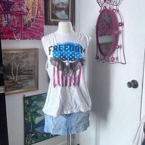 no brand freedom forever white eagle graphic tank top